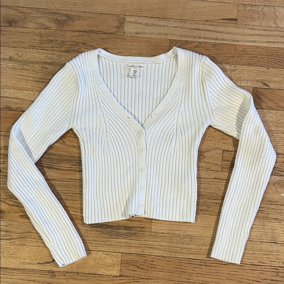 Happily Grey Sweaters - White Ribbed Women's Cropped Cardigan Sweater